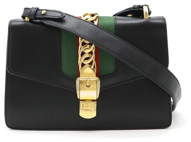 Bolsa de ombro de couro Gucci Sylvie Preto