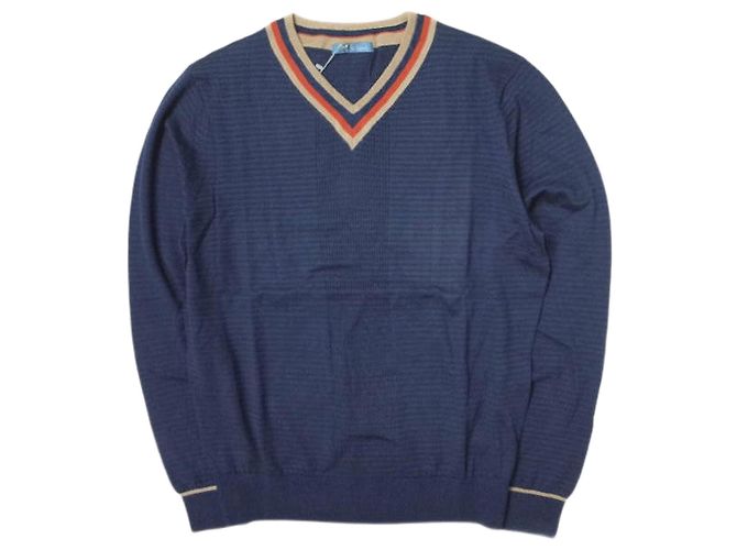 Autre Marque Baumwoll-V-Ausschnitt-Pullover L marineblau