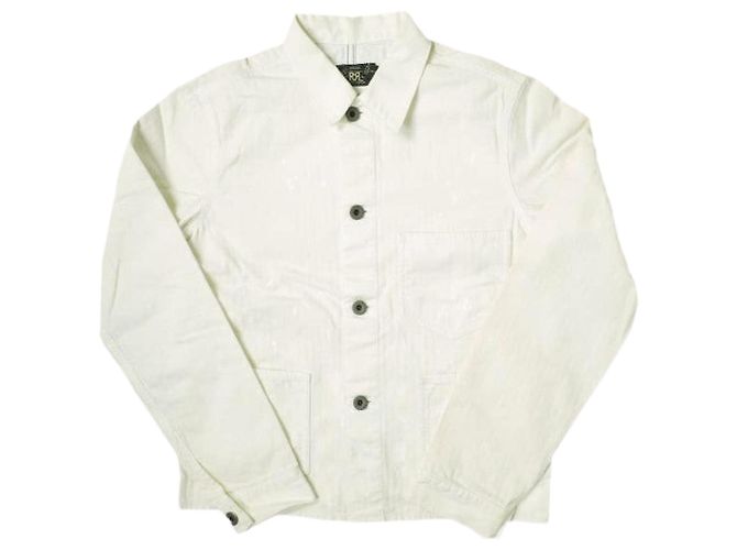 Ralph Lauren Double RL Cotton Herringbone Paint Splatter Chore Jacket White