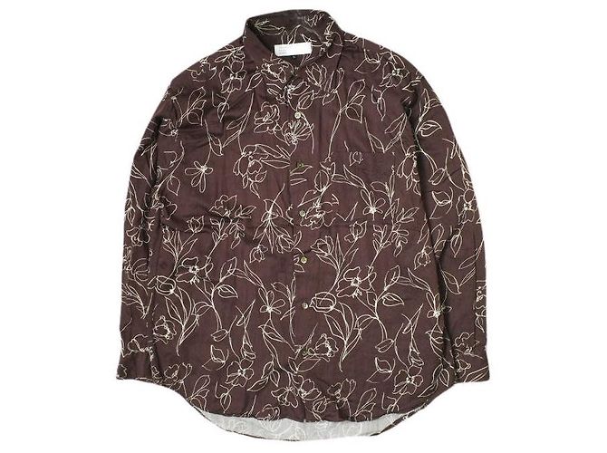Autre Marque Camisa de cuello regular de algodón rayón con flores marrones Castaño