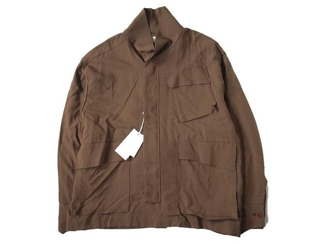 Autre Marque Undekorierte Woll-Cupra-Voile-Jacke Braun