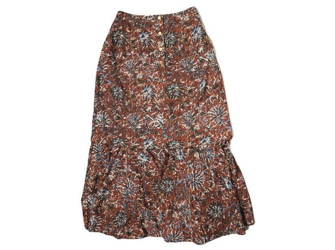 Autre Marque Saia de popeline étnica floral marrom