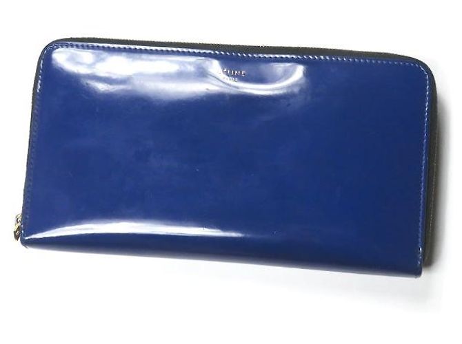 Céline Celine Patent Leather Long Wallet Blue