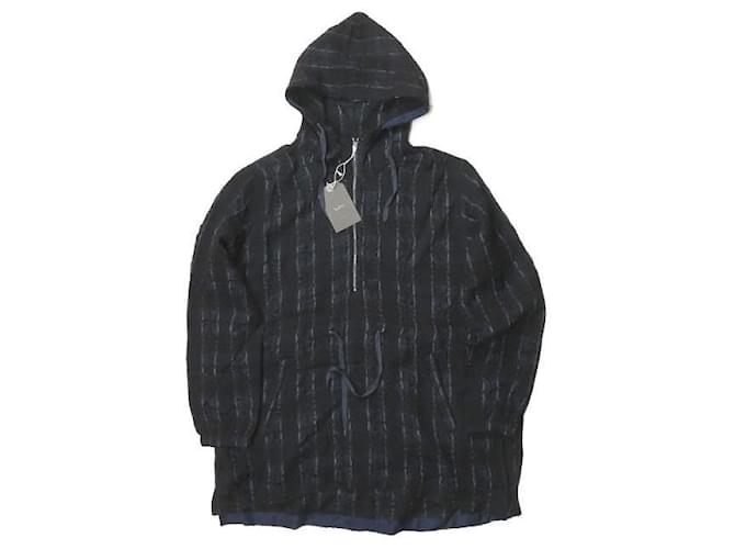 Autre Marque bukht CHECK LONG ANORAK Wool Cupro Coat Navy blue  ref.1936043