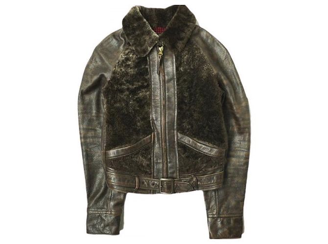 Ralph Lauren RRL Shearling & Leather Shearling Leather Jacket Dark brown