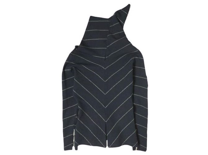 Autre Marque Top de poliéster e rayon de gola alta com riscas de 3.1 Phillip Lim Azul marinho