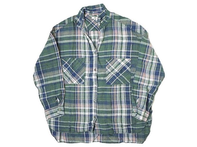Autre Marque Camicia a maniche lunghe in lino a quadri Three Dots Verde