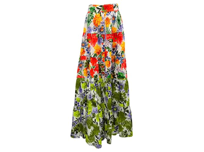 Autre Marque Cara Cara Red Multi Egret Blossoms Nathali Floral Maxi Skirt Multiple colors Cotton  ref.1939313