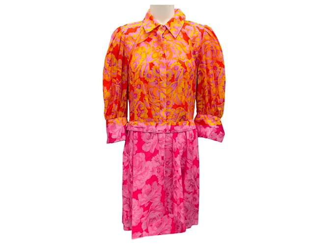 Autre Marque Acler Pink / Orange Summer Bloom Merrylands Floral Belted Mini Shirtdress Multiple colors Linen  ref.1939325