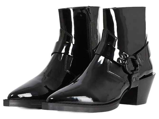 The Kooples Botas Western de couro envernizado preto