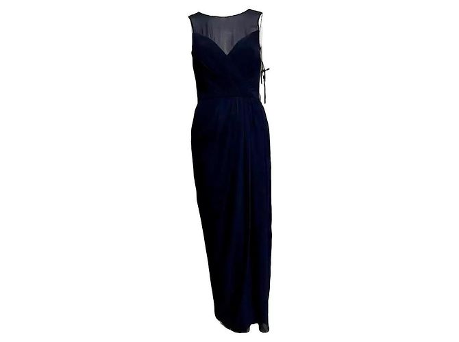 Vera Wang Robe de soirée en chiffon marine avec col illusion Bleu Marine