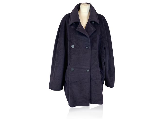 Max Mara Vintage Navy Blue Wool Double Breasted Coat Size 48 IT