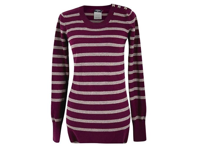 Chanel New CC Turnlocks Burgundy Cashmere Jumper