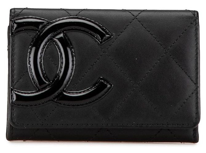Chanel Cambon Linie Coco Mark Lammleder Kartenetui Schwarz