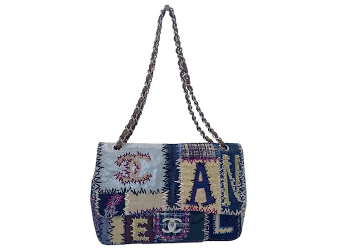 Timeless Chanel Multicolor Patchwork Jumbo Classic Single Turn-Lock Flap Bag Multiple colors Denim Tweed  ref.1941214