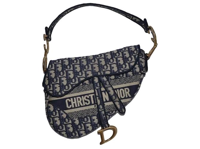 Christian Dior Saddle Bag Beige Dark blue Gold hardware Cloth ref