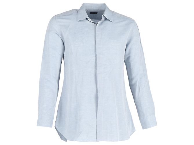 Camicia a maniche lunghe con bottoni in cotone blu Ermenegildo Zegna Blu chiaro