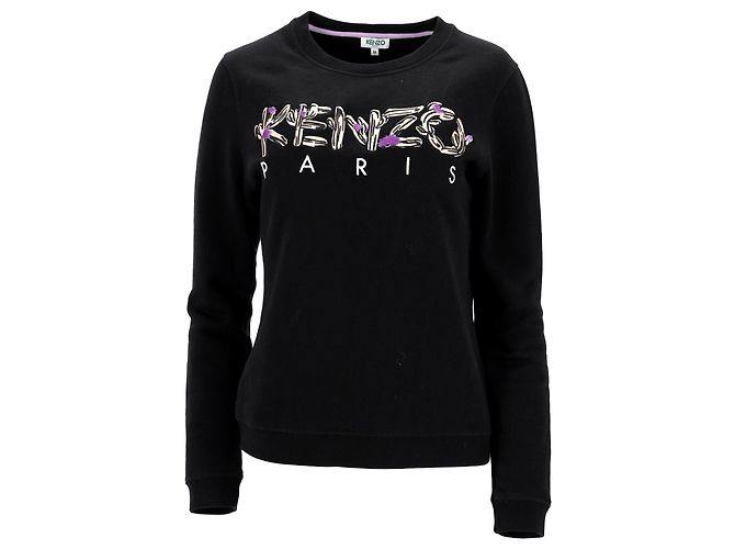 Schwarzer Baumwoll-Pullover mit Kenzo-Logo-Stickerei
