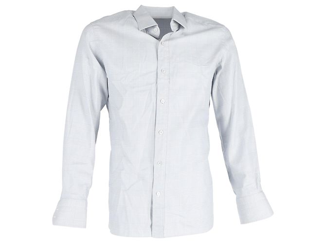 Camisa de manga longa xadrez com botão Tom Ford em algodão azul Azul claro