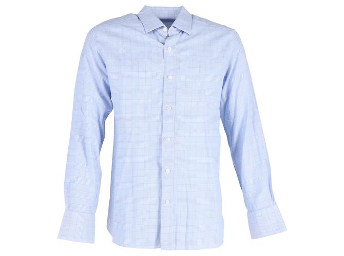 Camisa de manga longa xadrez com botão Tom Ford em algodão azul Azul claro