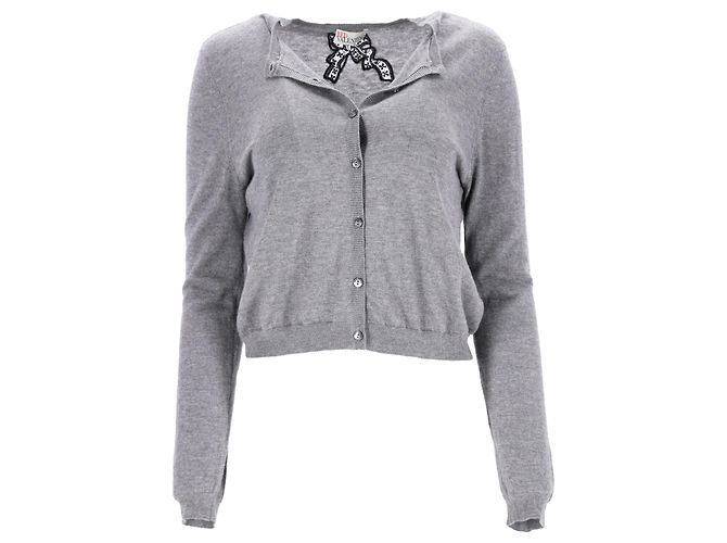 Grauer Wollcardigan mit Schleife von RED Valentino