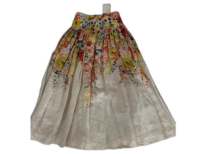 Falda Zimmermann floral de lino beige