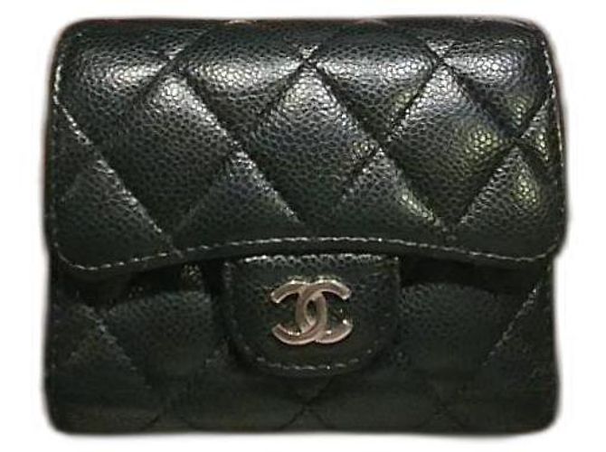 Wallet On Chain Chanel caviar leather wallet Black