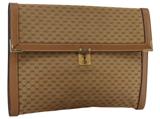 GUCCI Clutch Tasche aus Micro GG Canvas Beige Auth ep6918
