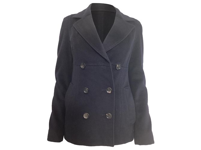 Max Mara Studio Pea Coat in Navy Blue Virgin Wool