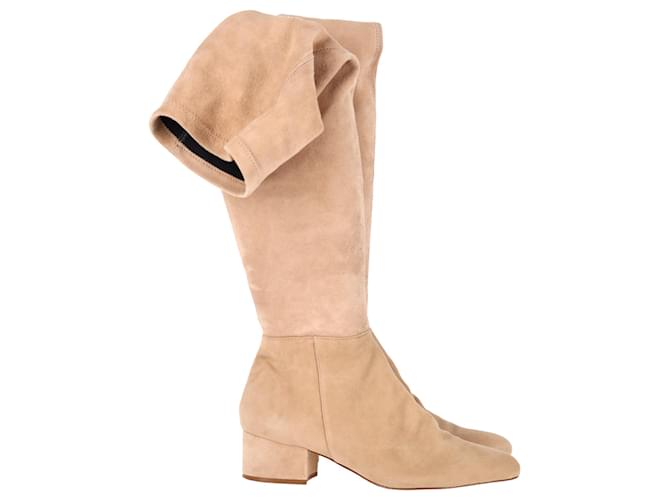 Autre Marque Porte & Paire Stretch Over-the-Knee Boots in Beige Suede  ref.1941898