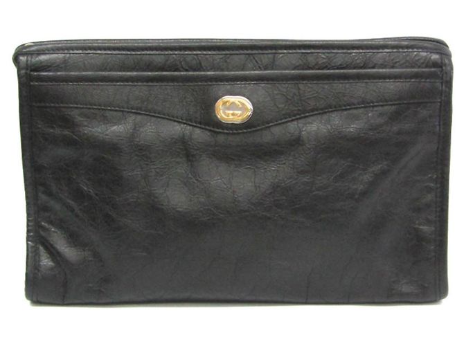 Gucci Interlocking 575991 Leder Clutch Tasche Schwarz