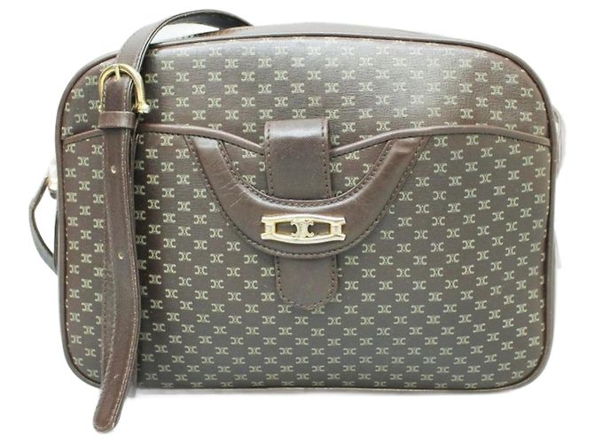 Céline Bolsa de Ombro Celine Macadam em Couro Marrom com Padrão Dourado de 1900 - 2000