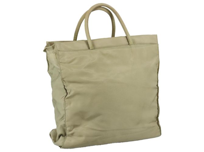 PRADA Borsa Tote Nylon Beige Argento Auth mr836