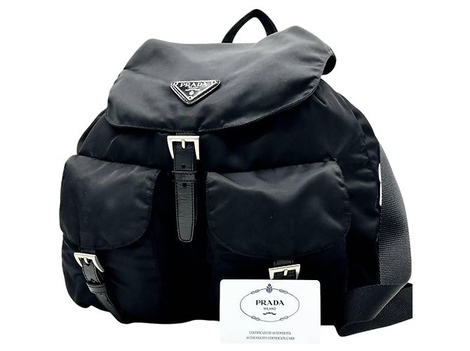 Prada Sport Black Nylon Logo Shoulder Rucksack Bag Backpack Blue