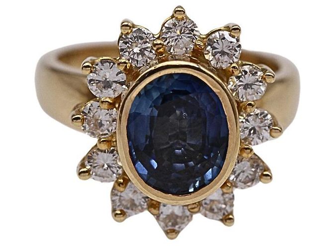 Autre Marque Anello Rosetta in Oro Giallo Zaffiro e Diamante Blu D'oro