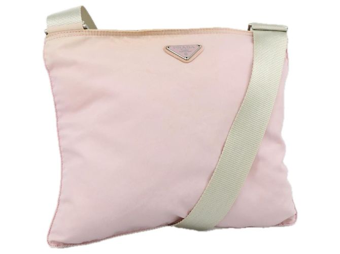 PRADA Schultertasche Nylon Rosa Silber Authentisch ki5274 Pink