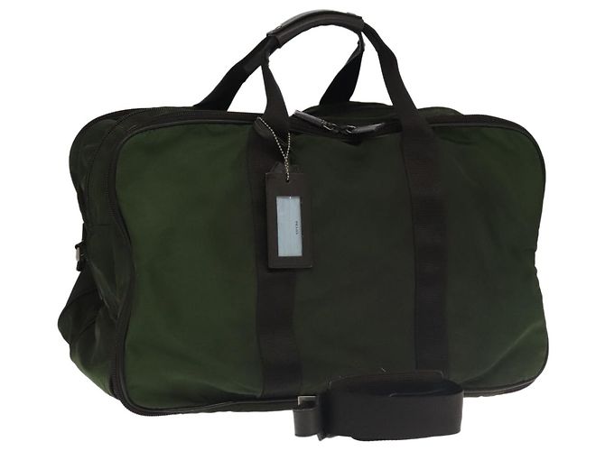 PRADA Borsa Boston Nylon 2way Khaki Argento Auth mr830 Cachi