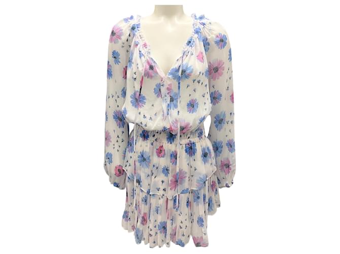 Autre Marque LoveShackFancy White / Blue Multi Floral Chiffon Mini Dress Multiple colors Viscose  ref.1945899