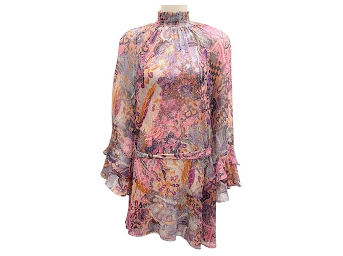 Autre Marque Misa Pink Multi Printed Chiffon Mini Dress Multiple colors Polyester  ref.1945903