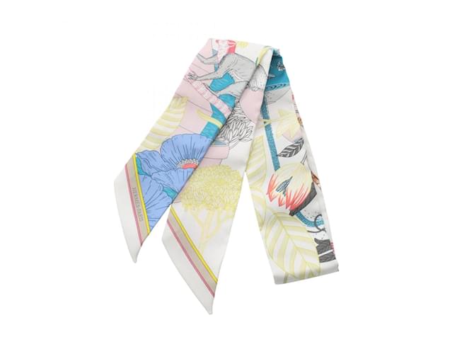 Hermès Hermes Twilly PRECIOUS PARADAISE Silk Scarf White Multiple colors  ref.1946013