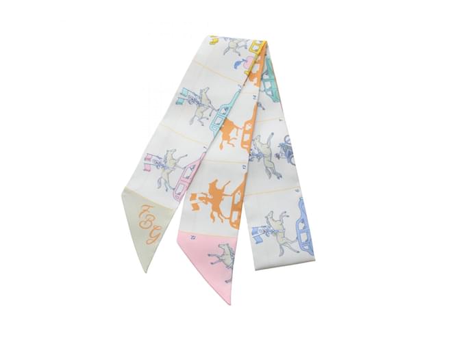 Hermès Hermes Twilly HERMES PARADE Scarf Brown Multiple colors Silk  ref.1946081