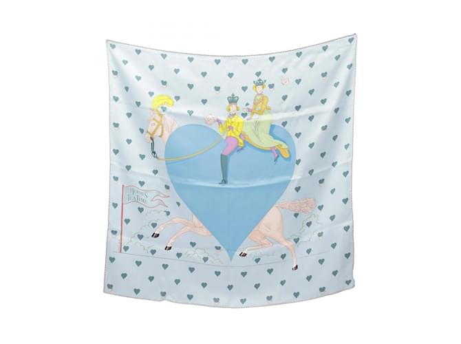 Écharpe Hermès Carré 70 TEA TIME Soie Bleu Multicolore  ref.1946133