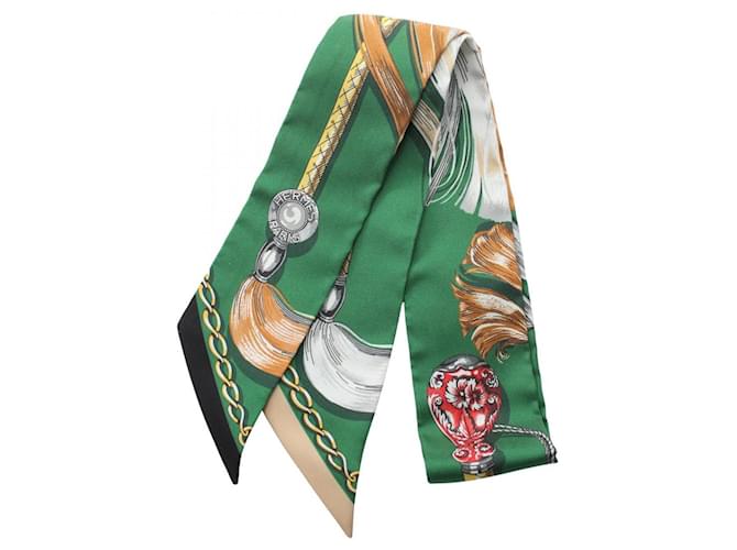 Hermès Hermes Twilly CAVAL CADES Scarf Multiple colors Green Silk  ref.1946153