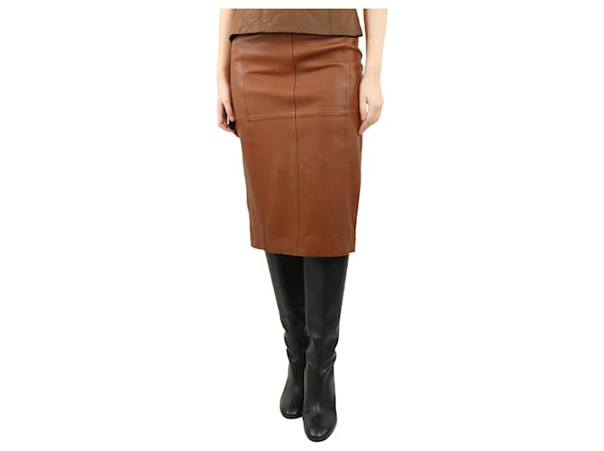 Autre Marque Tan Cloro leather midi skirt - size UK 8 Brown  ref.1946179