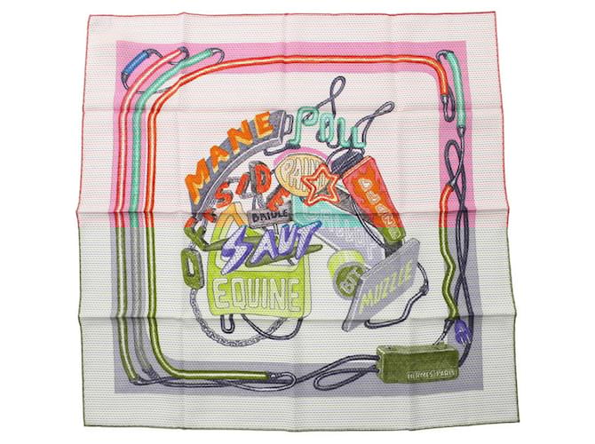 Hermès HERMES Carré 70 Chevaloscope Néon Pointillé Écharpe Soie Blanc Multicolore  ref.1946278