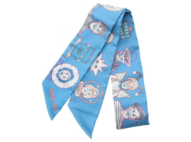 Hermès Hermes Twilly DRESS CODE Scarf Blue Multiple colors Silk  ref.1946302