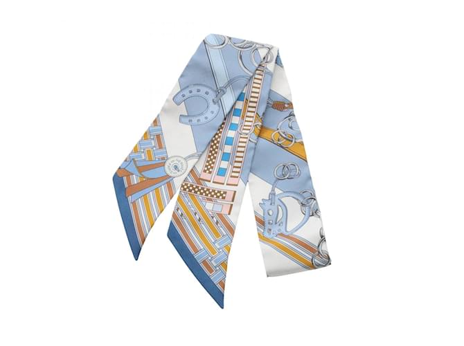 Hermès Hermes Twilly Brides et Gris Gri Scarf White Blue Multiple colors Silk  ref.1946382