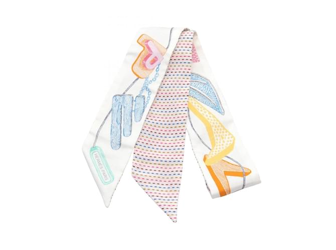 Hermès Hermes Twilly Chevaloscope Neon Scarf White Multiple colors Silk  ref.1946423