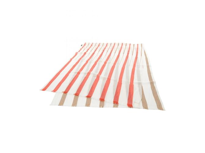 Hermès Châle en cachemire à rayures en bambou Hermes Blanc Rouge Beige  ref.1946466