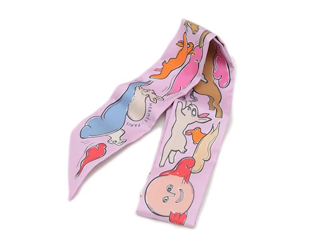 Hermès Hermes Twilly Thousand and One Rabbits Scarf Purple Camel Silk  ref.1946543